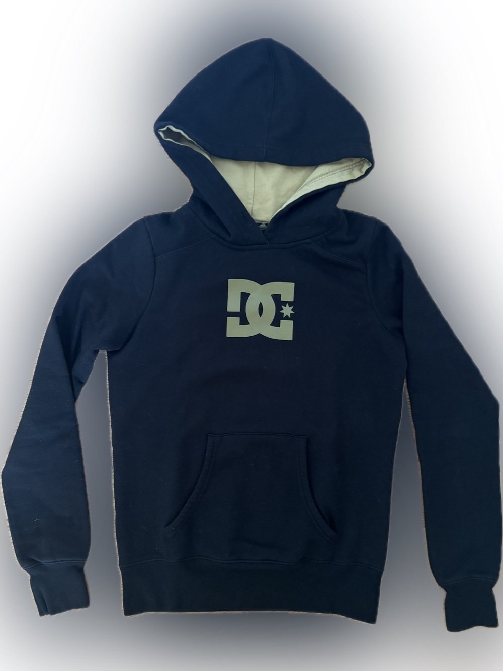 DC Navy Hoodie with Light Gray Logo